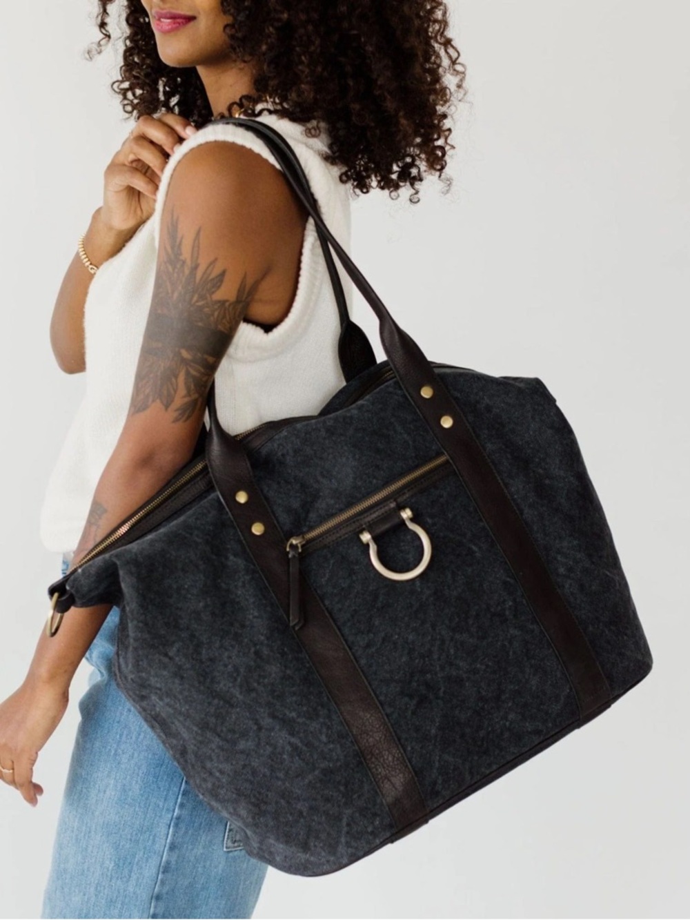sapahn so honey canvas weekender Black Raw Leather $465